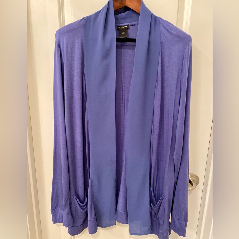 Ann Taylor Sz XL Blue Knit Jacket w chiffon collar Matching dress in my closet!